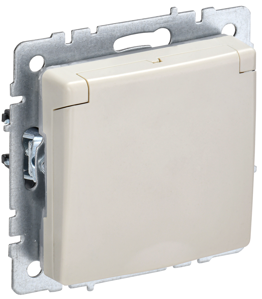 Розетка одинарная с з/к со шторками с крышкой 16А IP44 BRITE IEK бежевая в Хабаровске
