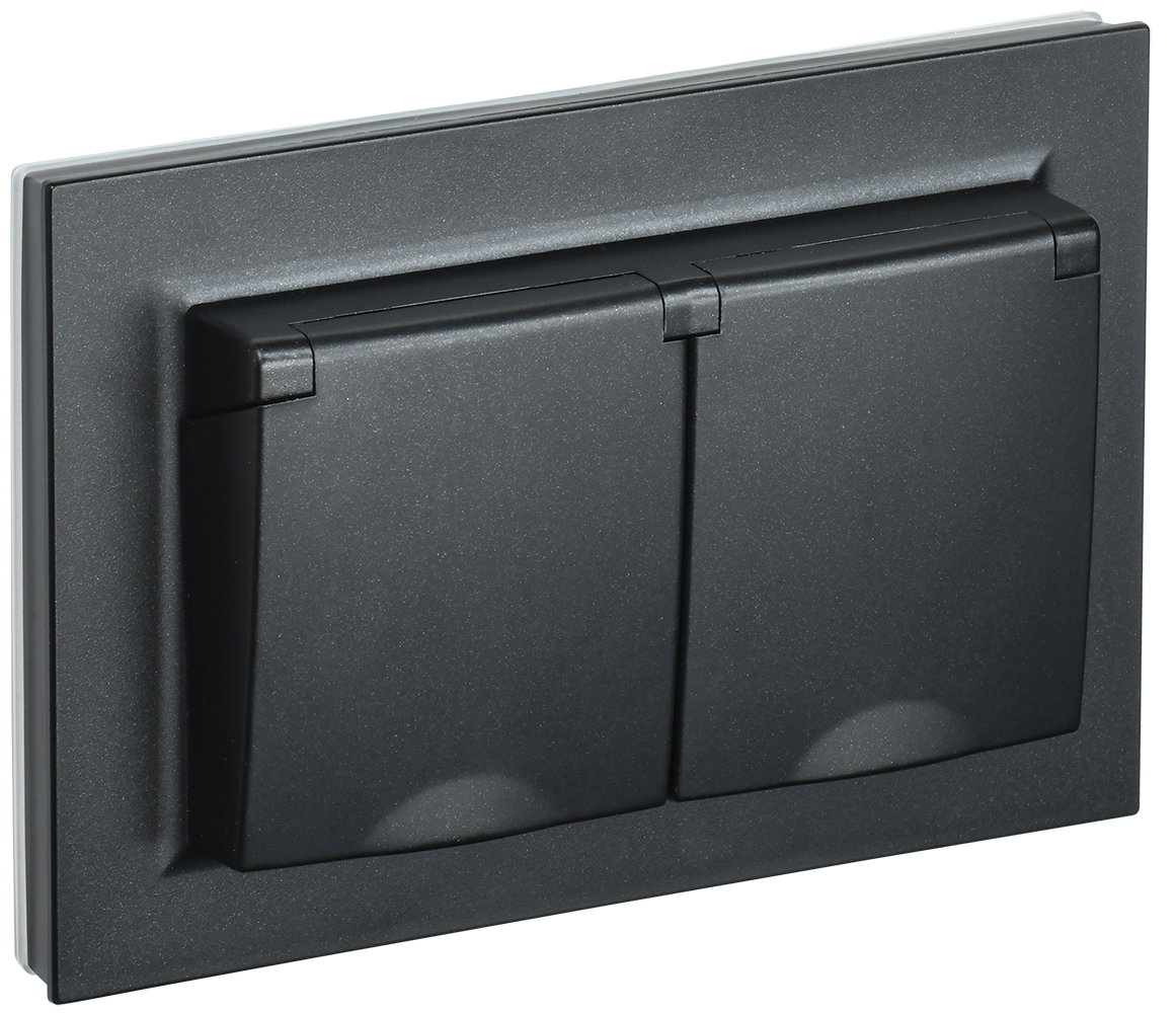 Розетка двойная с крышкой 16А IP44 BRITE IEK черная в сборе в Хабаровске