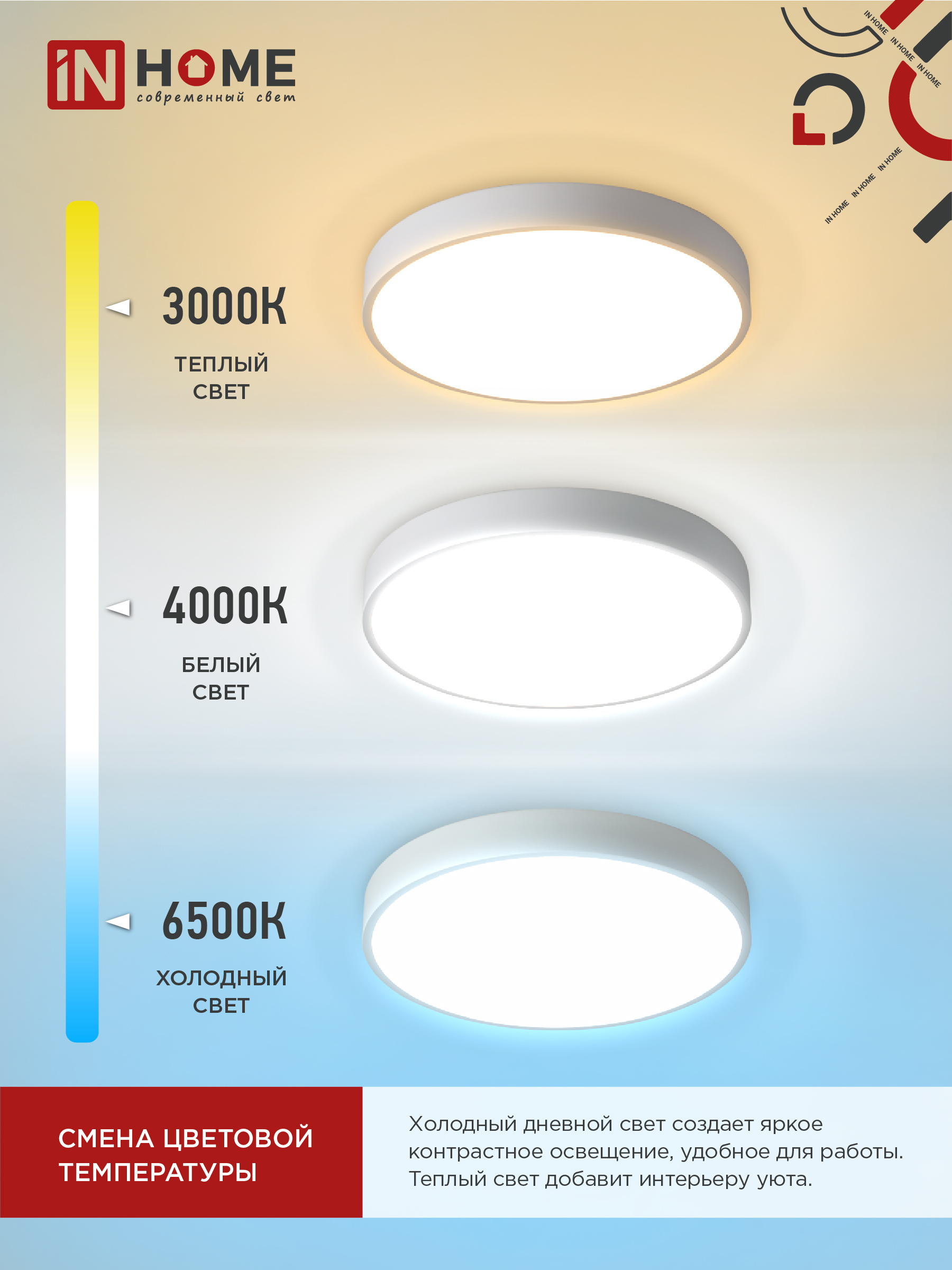 Светильник светодиодный SCANDY SIMPLE-75RCW 75Вт 230В 3000-6500K 6000Лм 400x50мм с пультом ДУ белый IN HOME в Хабаровске