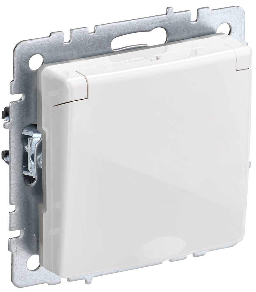 Розетка одинарная с з/к со шторками с крышкой 16А IP44 BRITE IEK белая в Хабаровске