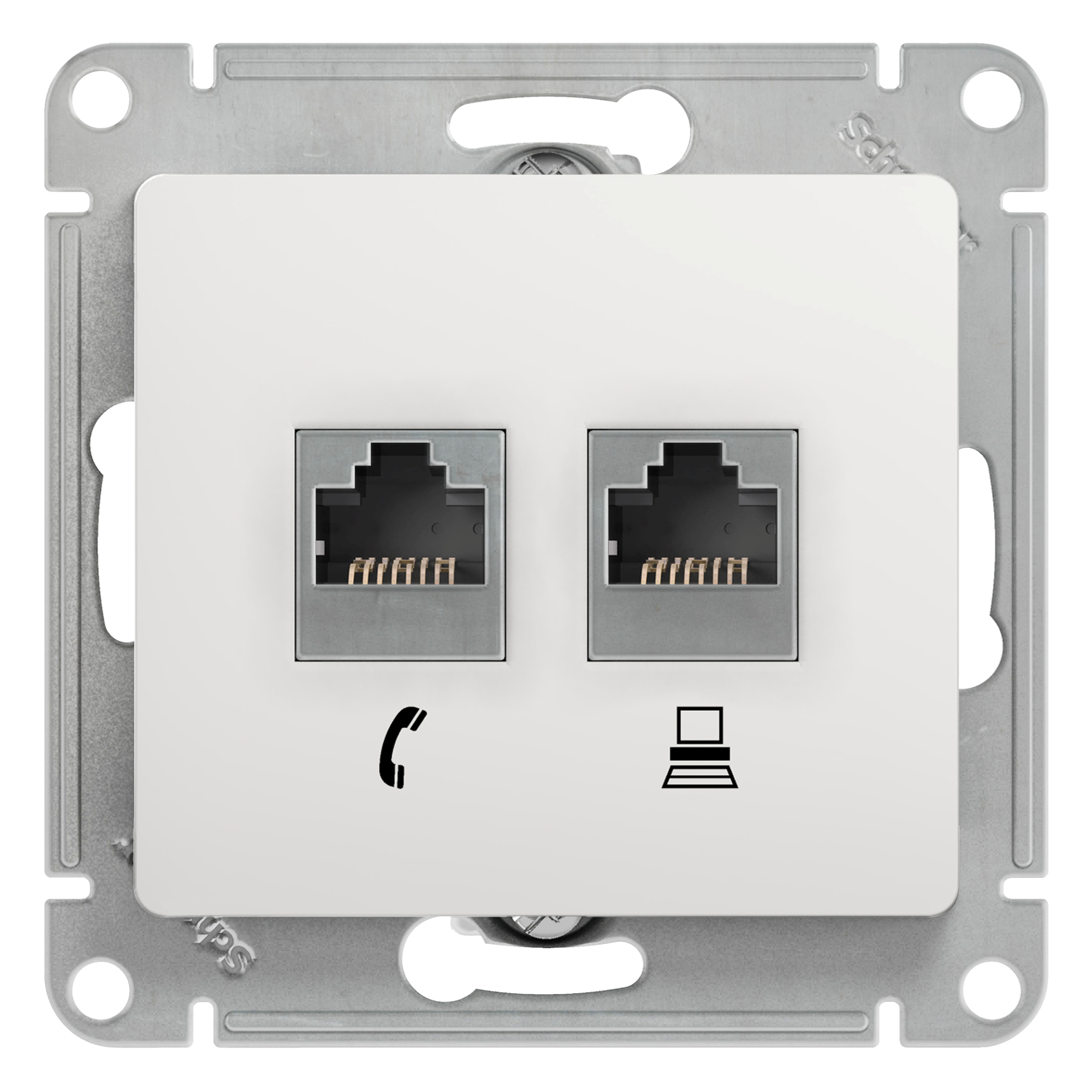 Розетка двойная телефонная компьютерная RJ11+RJ45 Glossa SE белая в Хабаровске