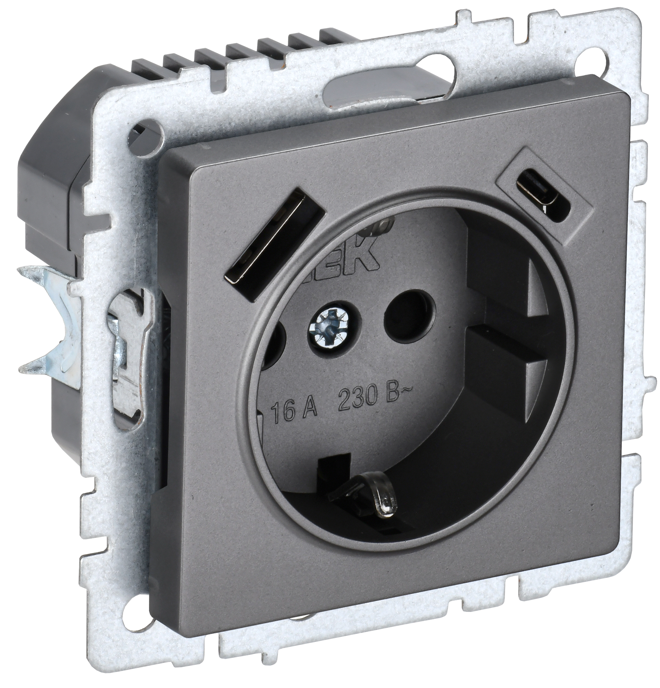 Розетка одинарная с з/к со шторками 16А с USB A+C 18Вт BRITE IEK сталь в Хабаровске