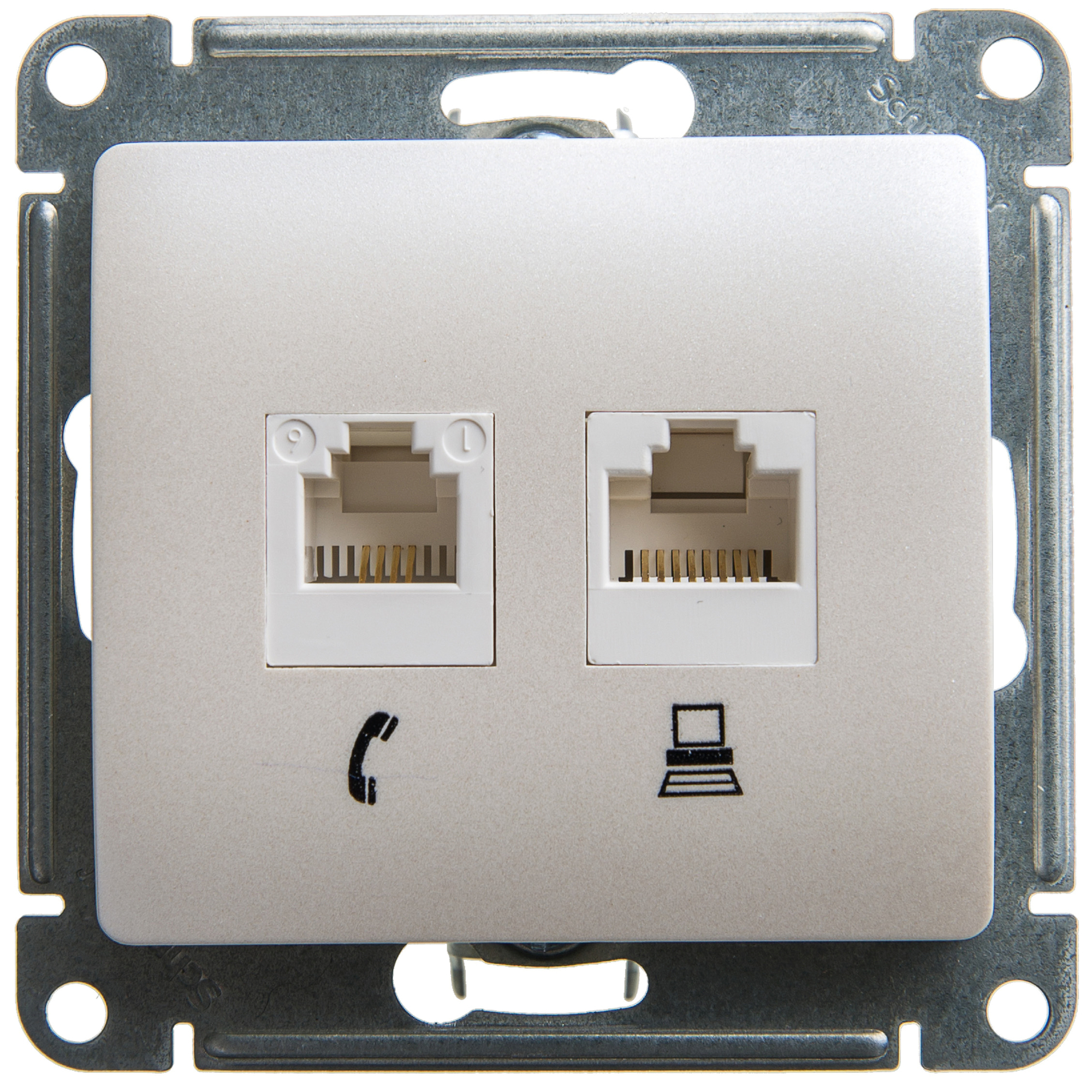 Розетка 2ая ТЛФ компьютерная RJ11+RJ45 Glossa перламутр в Хабаровске