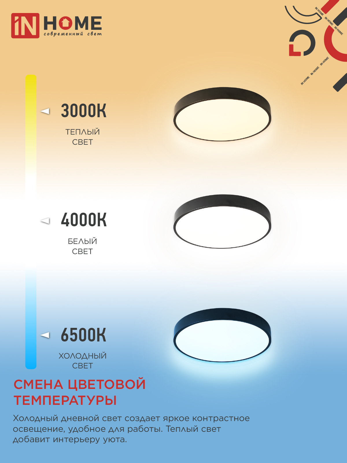 Светильник светодиодный SCANDY SIMPLE-125RCB 125Вт 230В 3000-6500K 10000Лм 400x50мм пульт ДУ черный IN HOME в Хабаровске