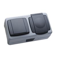 Блок розетка одинарная с з/к с крышкой+выключатель одноклавишный накладной Makel IP55 серый в Хабаровске