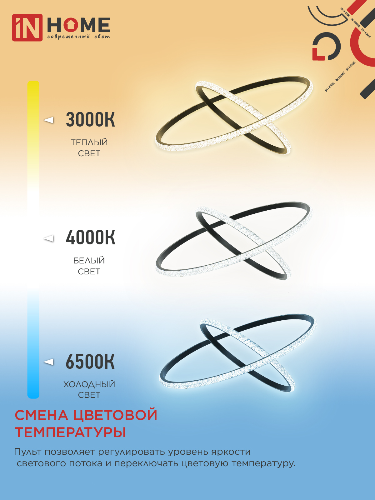 Светильник светодиодный ESTETIKA RING-MYSTERY-95RC-2BL 95Вт 3000-6500K 600/400 1.2м трос пульт ДУ черный IN HOME в Хабаровске
