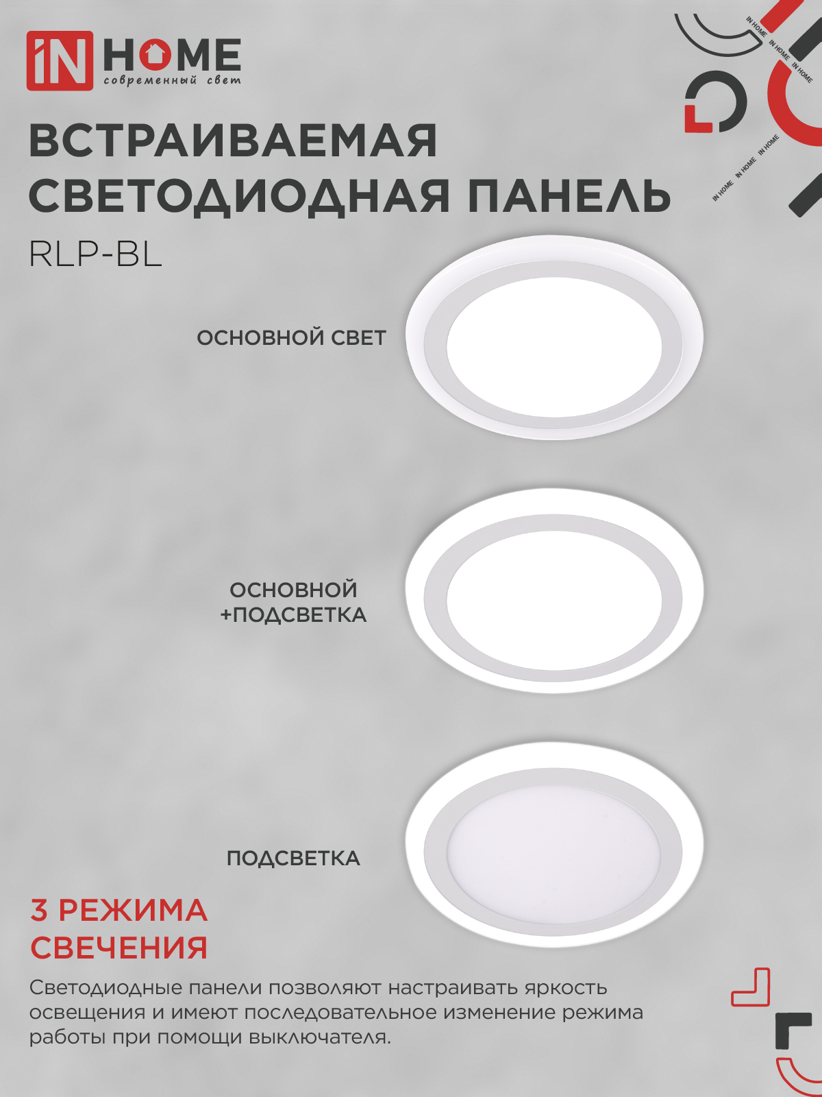 Панель светодиодная встраиваемая круглая RLP-BL 24Вт 230В 4000К 1440Лм 245мм с подсветкой белая IP20 IN HOME в Хабаровске