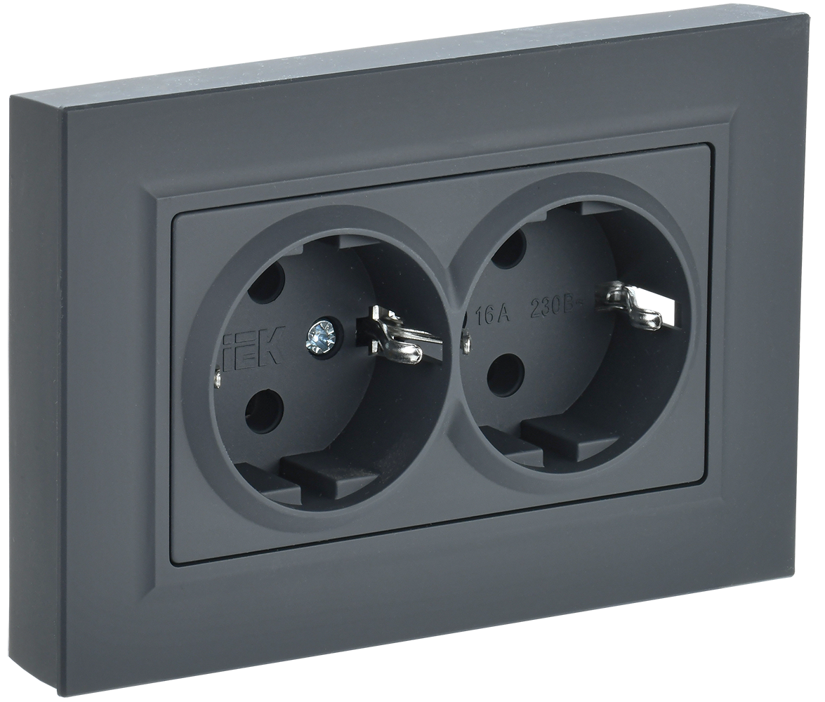 Розетка двойная с з/к 16А BRITE IEK графит в сборе в Хабаровске