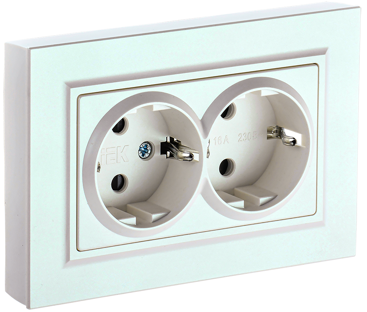 Розетка двойная с з/к со шторками 16А BRITE IEK жемчуг в сборе в Хабаровске