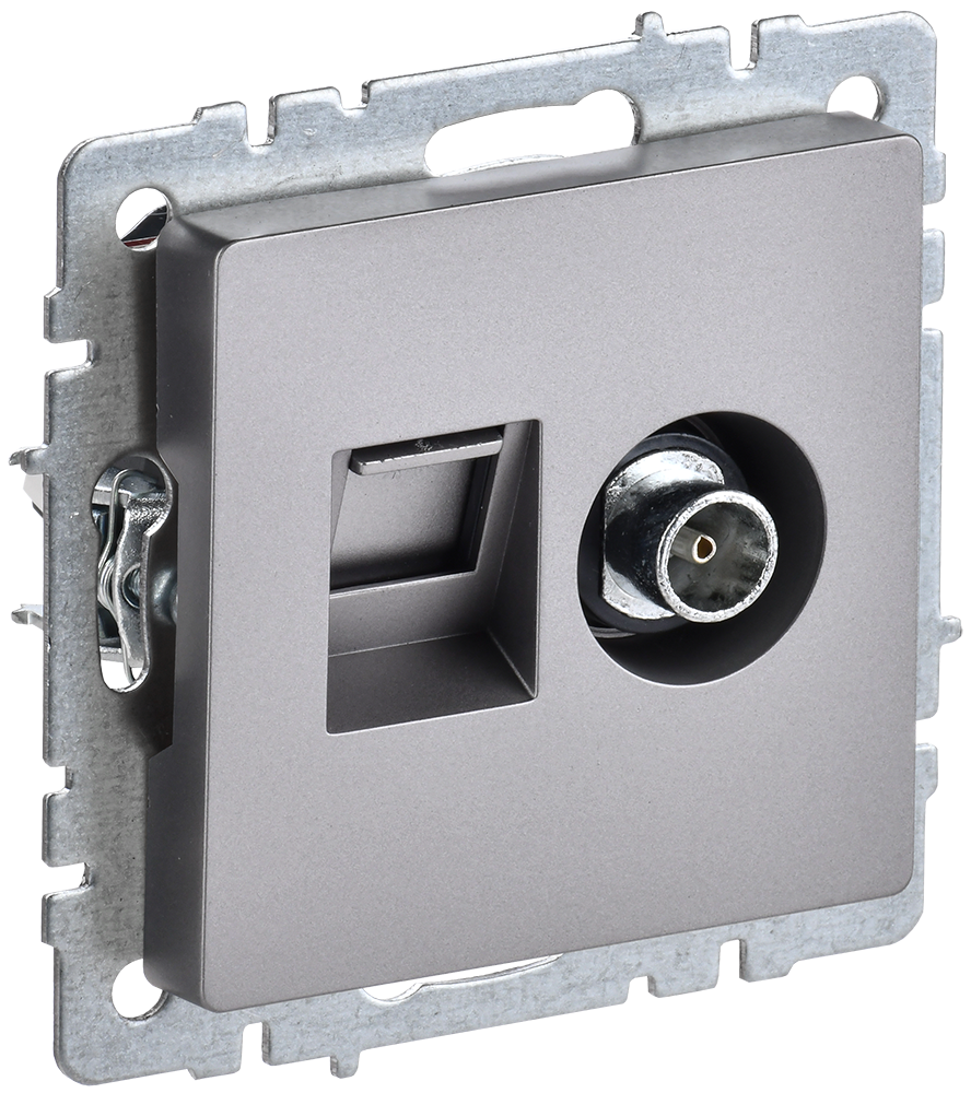 Розетка двойная телевизионная+RJ45 кат.5E BRITE IEK сталь в Хабаровске