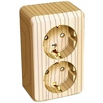 Розетка двойная ЭТЮД SE накладная со шторками с заземлением сосна в Хабаровске