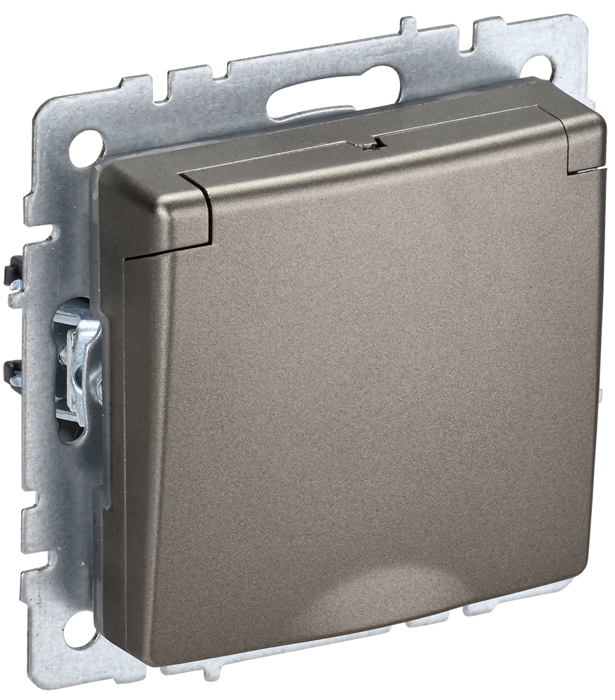 Розетка одинарная с з/к со шторками с крышкой 16А IP44 BRITE IEK шампань в Хабаровске