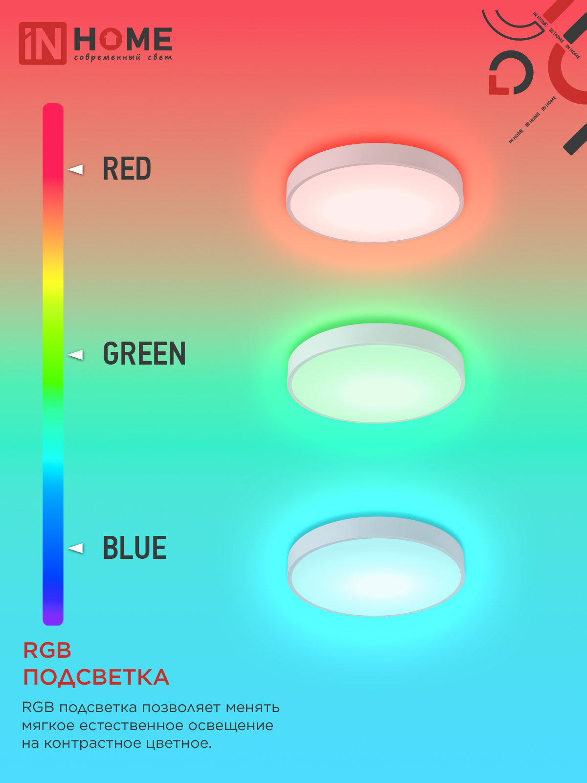 Светильник светодиодный SCANDY SIMPLE-125RGB-RCW 125Вт 230В 3000-6500K 10000Лм 400x50мм пульт ДУ белый IN HOME в Хабаровске