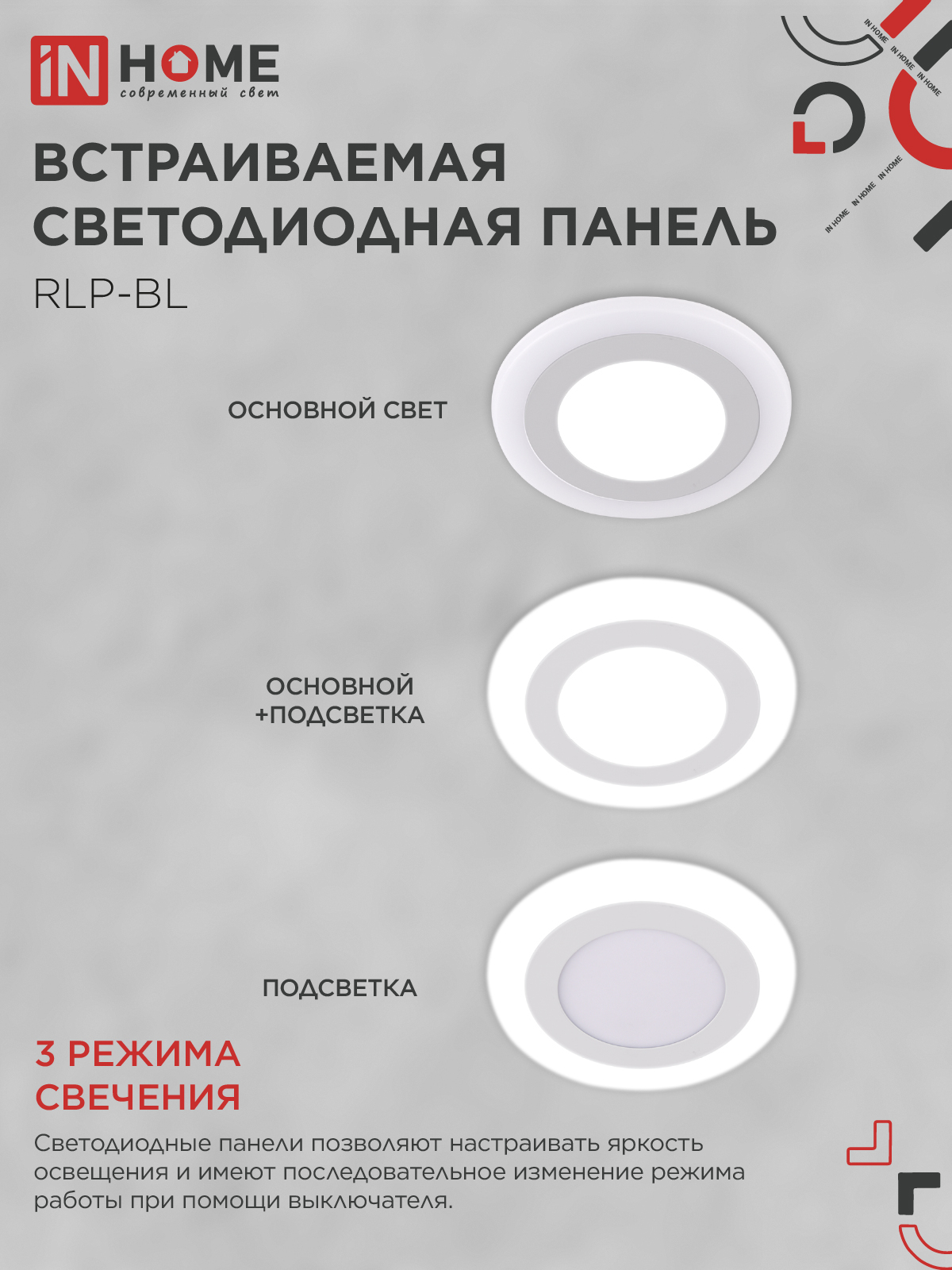 Панель светодиодная встраиваемая круглая RLP-BL 9Вт 230В 4000К 540Лм 145мм с подсветкой белая IP20 IN HOME в Хабаровске