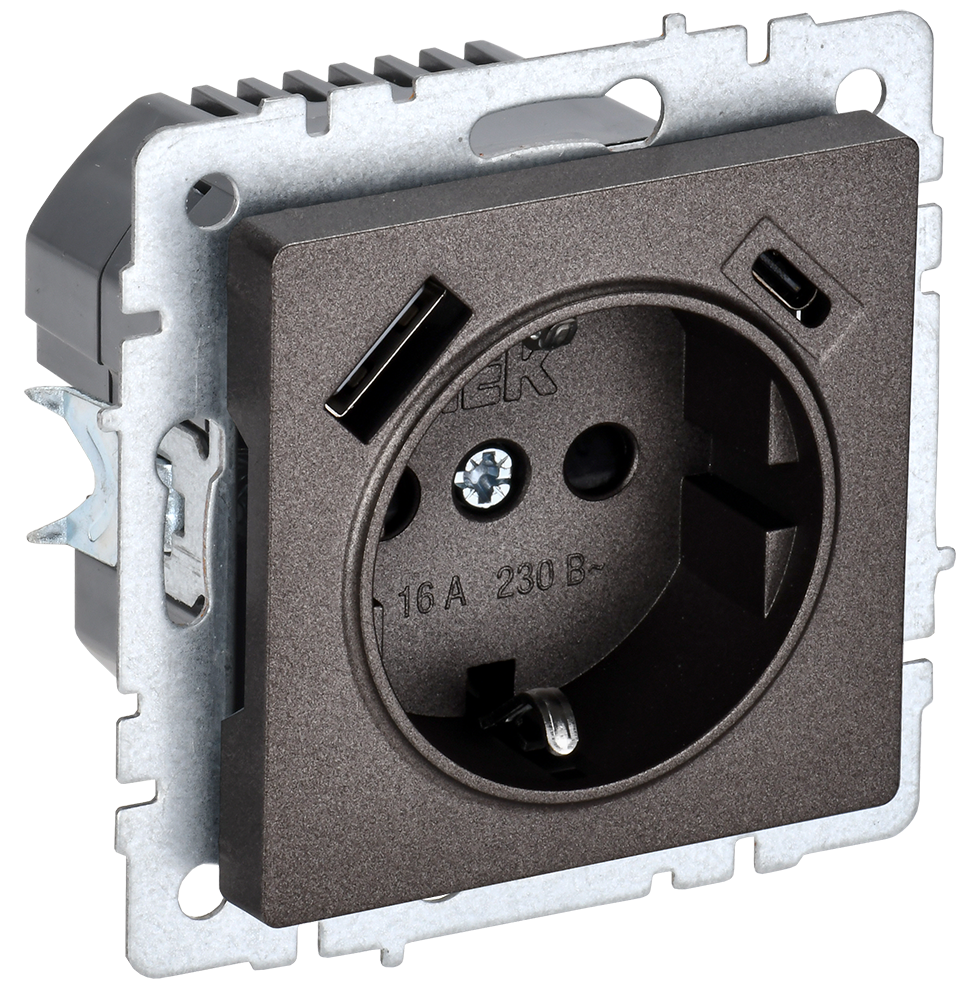 Розетка одинарная с з/к со шторками 16А с USB A+C 18Вт BRITE IEK бронза в Хабаровске