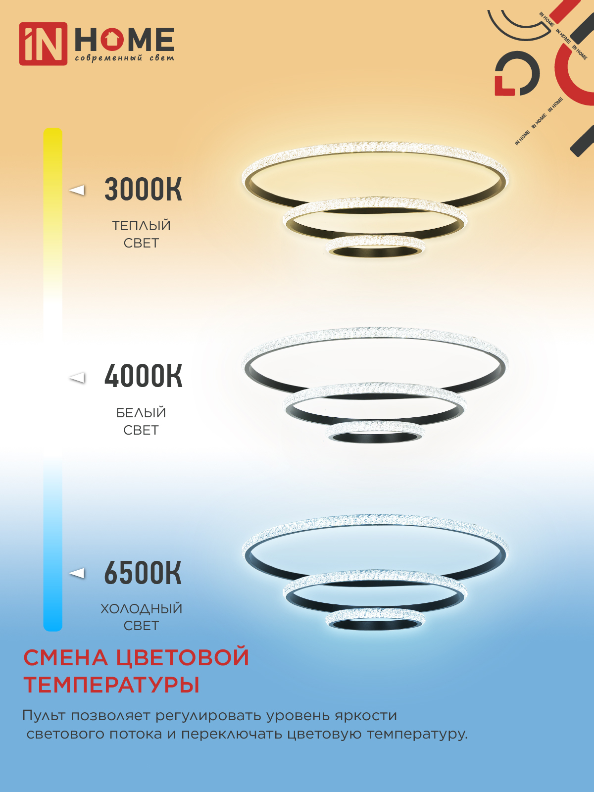 Светильник светодиодный ESTETIKA RING-MYSTERY-140RC-3BL 140Вт 3000-6500K 600/400/200 1.2м пульт ДУ черный IN HOME в Хабаровске