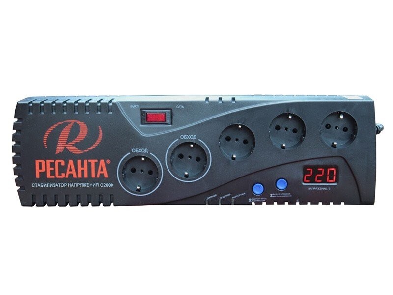 Стабилизатор С2000 Ресанта (сетевой фильтр, 5 розеток, 2 прямые, дисплей) в Хабаровске