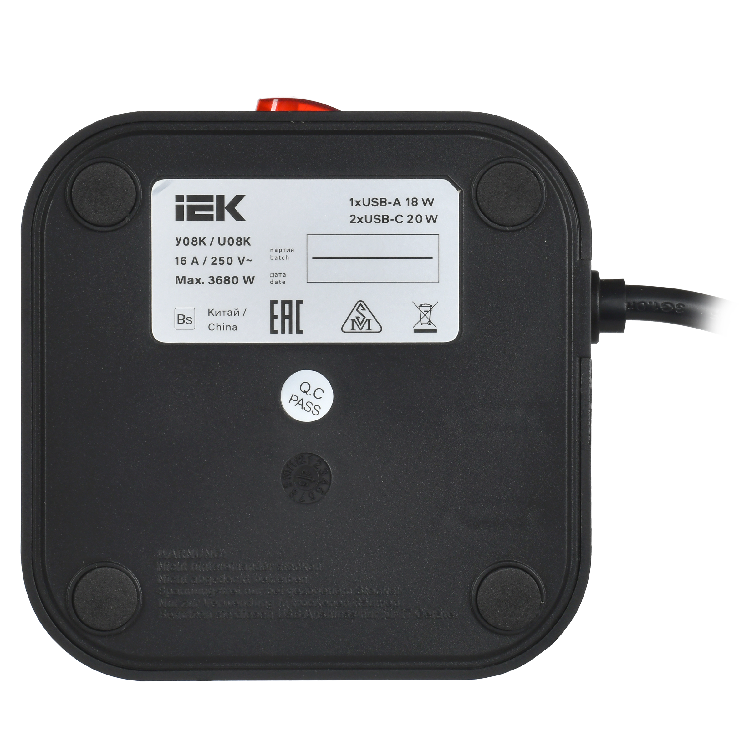 Удлинитель DOMINIC У08K 1,5м 3х1мм2 USB A+C 20Вт черный IEK в Хабаровске