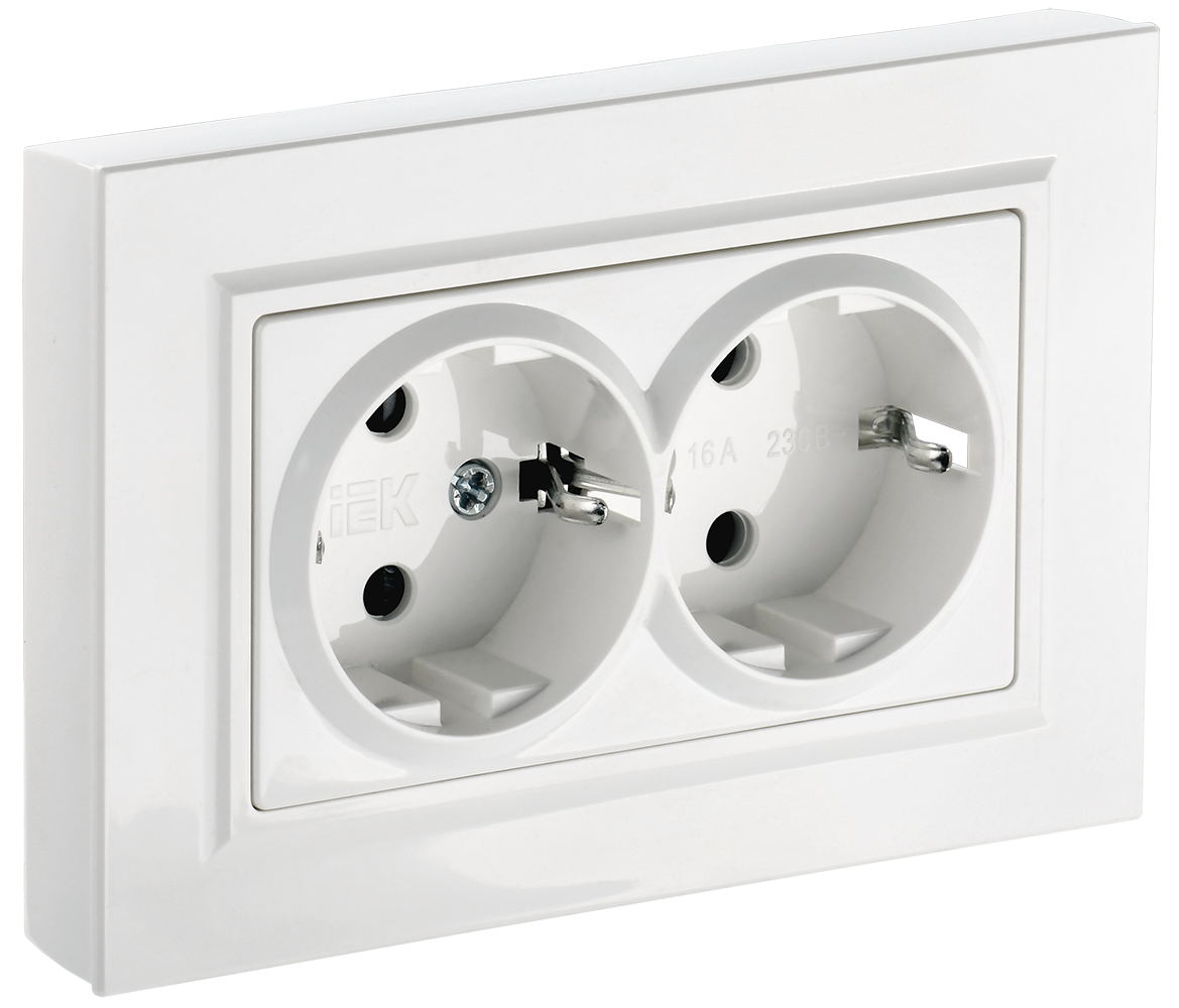 Розетка двойная с з/к 16А BRITE IEK белая в сборе в Хабаровске