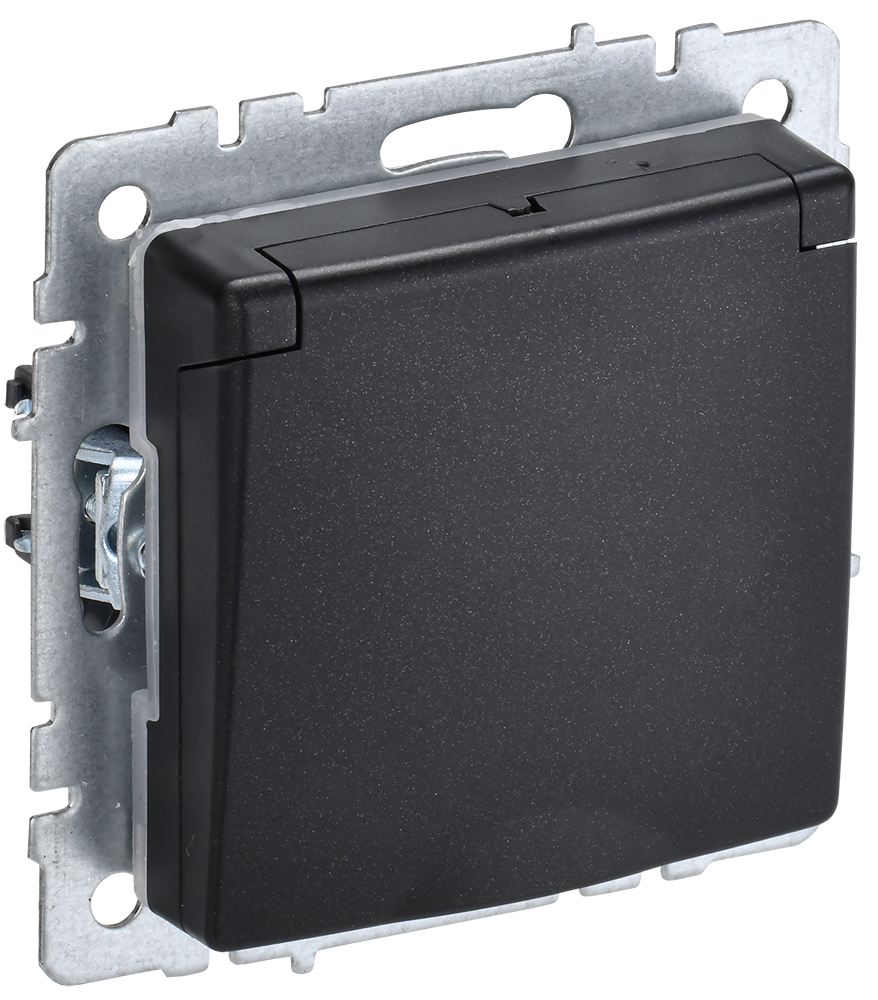 Розетка одинарная с з/к со шторками с крышкой 16А IP44 BRITE IEK черная в Хабаровске