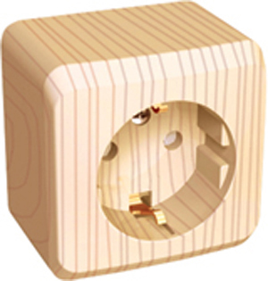 Розетка одинарная ЭТЮД SE накладная со шторками с заземлением сосна в Хабаровске