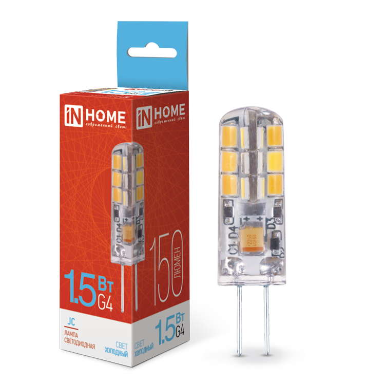 Лампа светодиодная LED-JC 1.5Вт 12В G4 6500К 150Лм IN HOME в Хабаровске