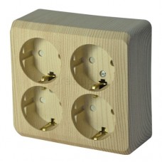 Розетка четырехместная ЭТЮД SE накладная со шторками с заземлением сосна в Хабаровске