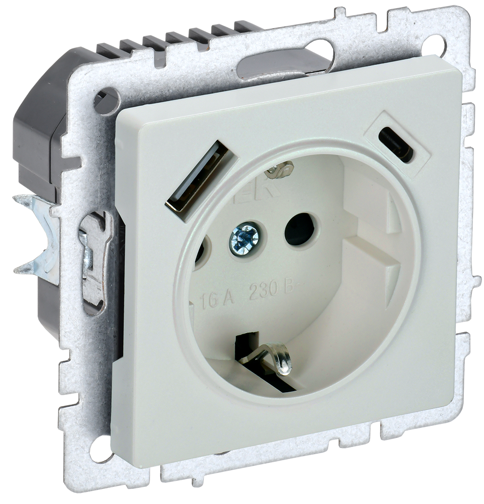 Розетка одинарная с з/к со шторками 16А с USB A+C 18Вт BRITE IEK жемчуг в Хабаровске