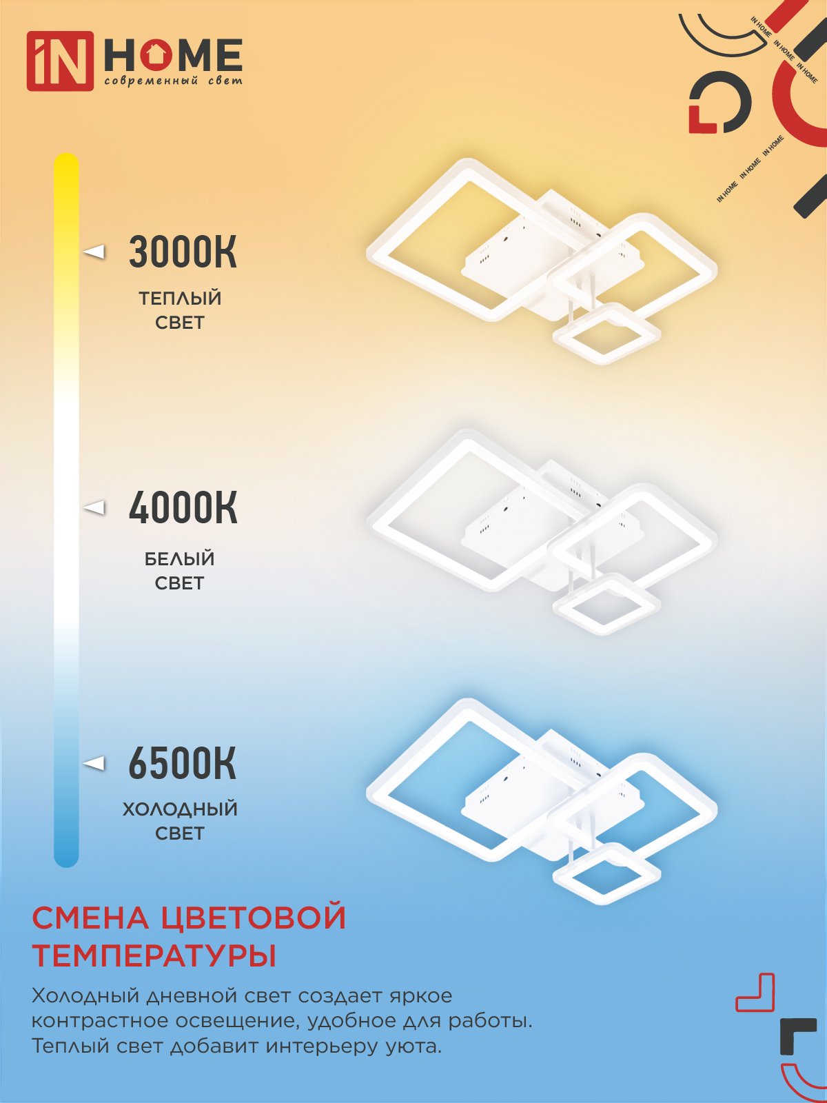 Светильник светодиодный ELEGANT ARISTO-W 60Вт 230В 3000-6500K 4700Лм 530х448х150мм пульт ДУ белый IN HOME в Хабаровске