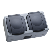 Розетка двойная с заземлением с крышкой накладная Makel IP55 серая в Хабаровске