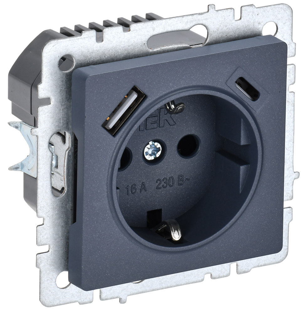 Розетка одинарная с з/к со шторками 16А с USB A+C 18Вт BRITE IEK маренго в Хабаровске