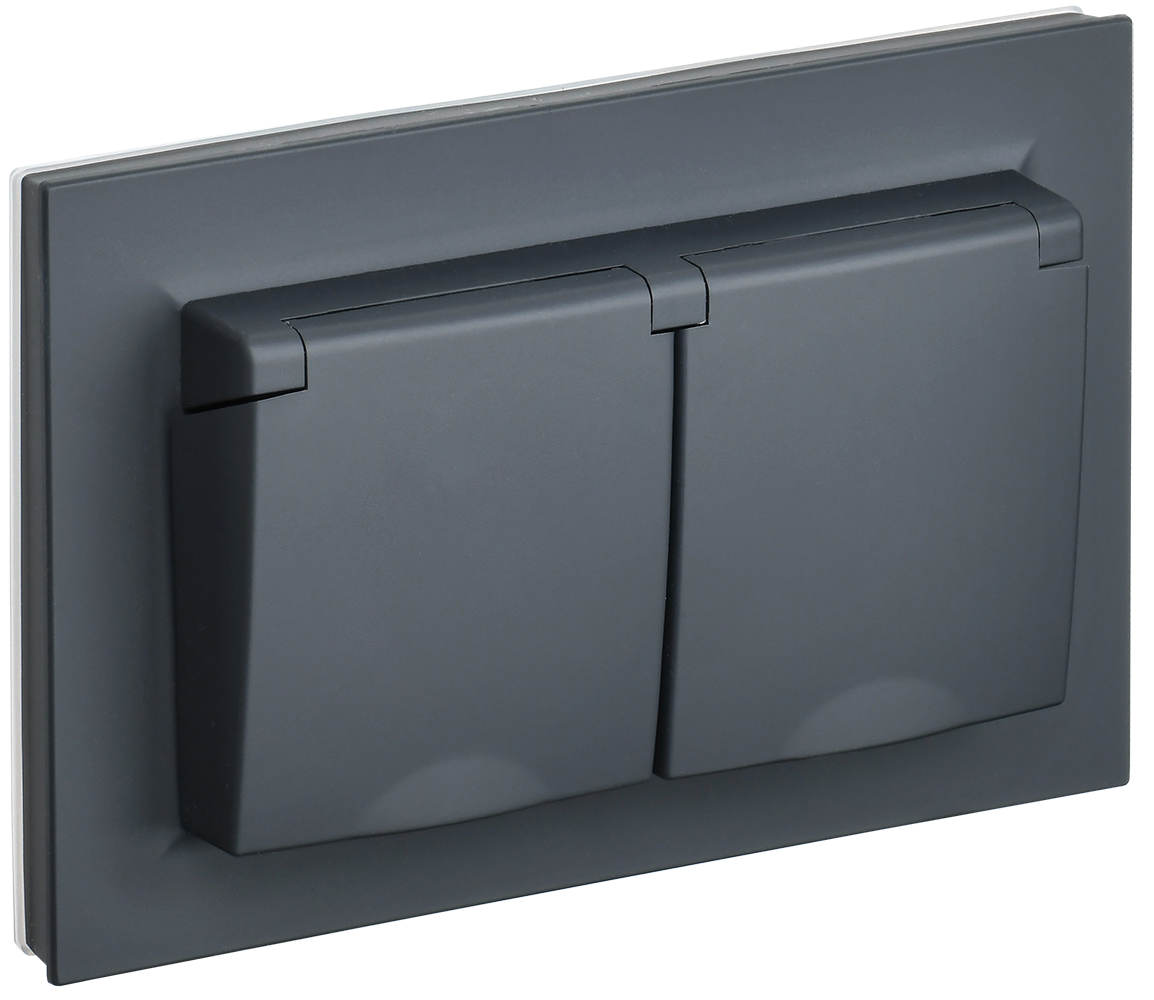 Розетка двойная с крышкой 16А IP44 BRITE IEK графит в сборе в Хабаровске