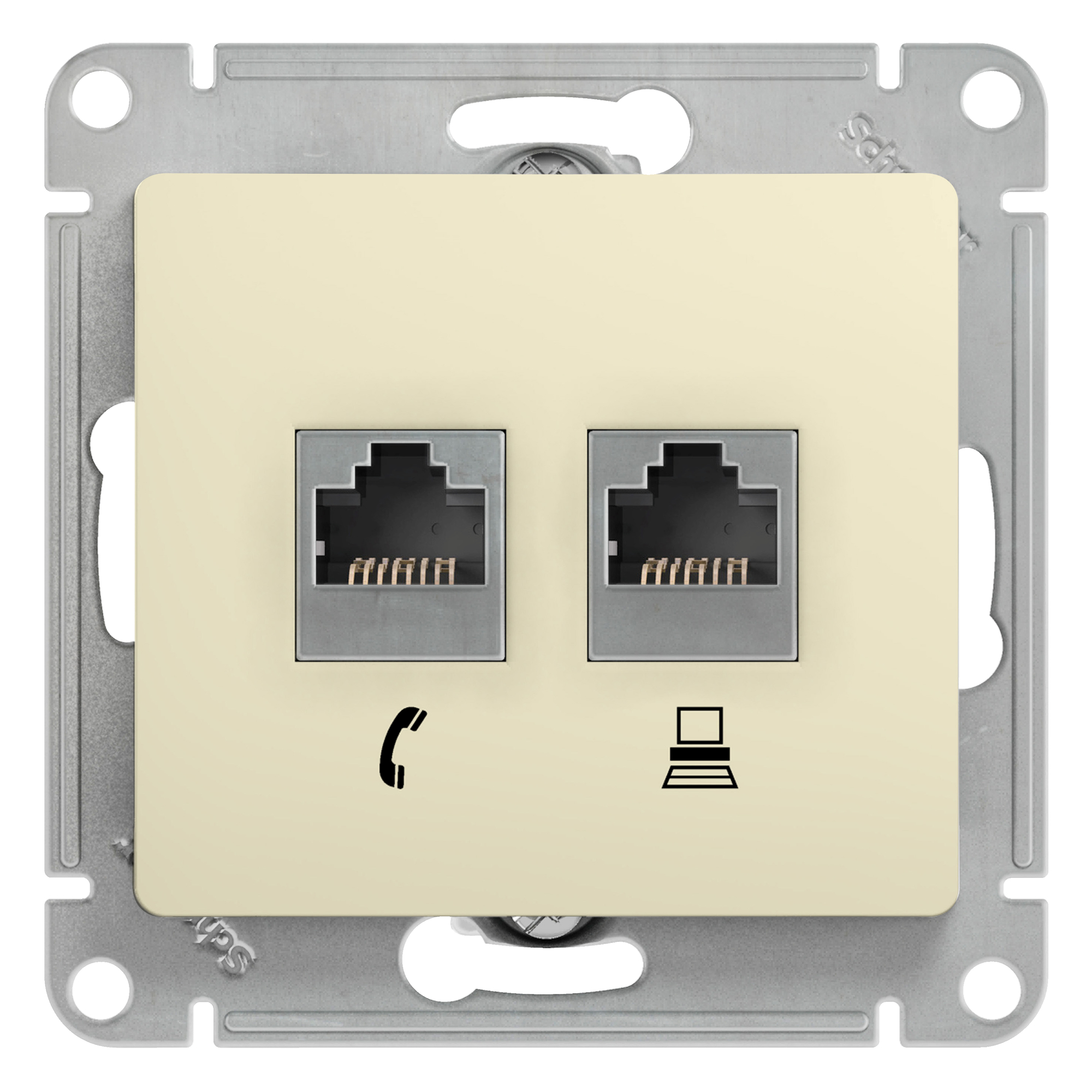 Розетка двойная телефонная компьютерная RJ11+RJ45 Glossa SE бежевая в Хабаровске