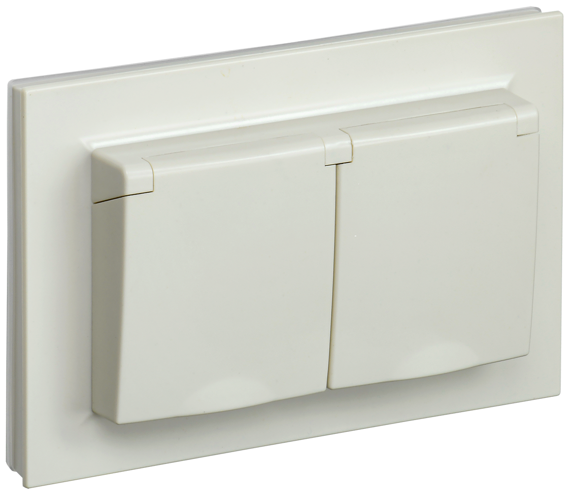 Розетка двойная с крышкой 16А IP44 BRITE IEK бежевая в сборе в Хабаровске