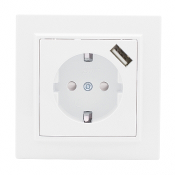Розетка одинарная с USB со шторками с заземлением Минск EKF белая в Хабаровске