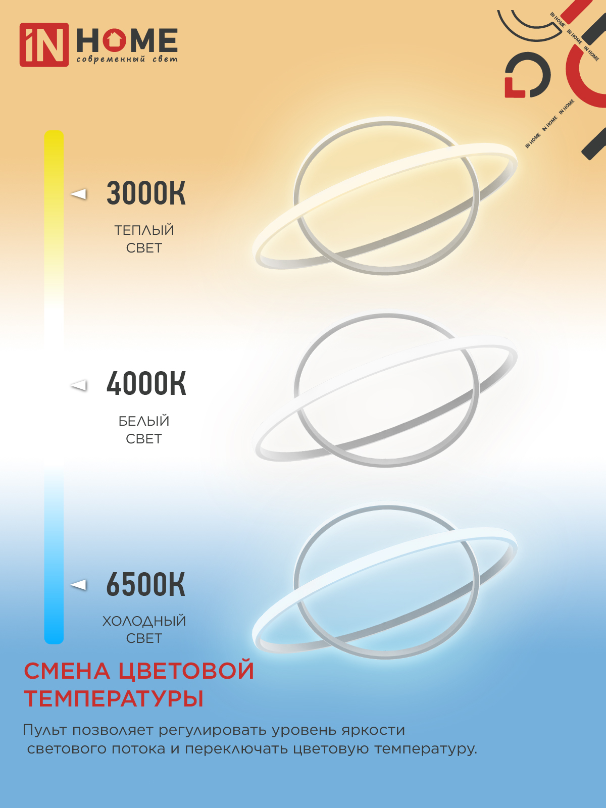 Светильник светодиодный ESTETIKA RING-95RC-2WH 95Вт 230В 3000-6500K 600/400 1.2м трос пульт ДУ белый IN HOME в Хабаровске