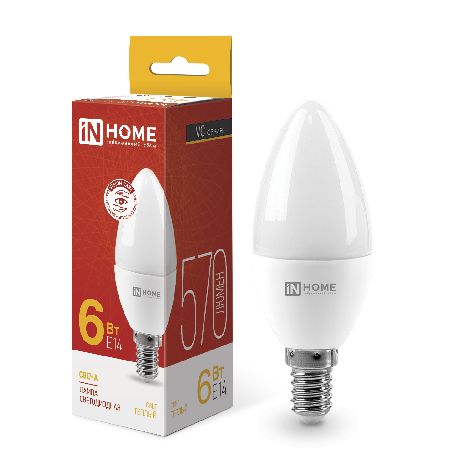 Лампа светодиодная LED-СВЕЧА-VC 6Вт 230В Е14 3000К 570Лм IN HOME в Хабаровске