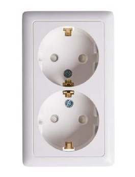 Розетка двойная ХИТ SE накладная с заземлением со шторками белая в Хабаровске