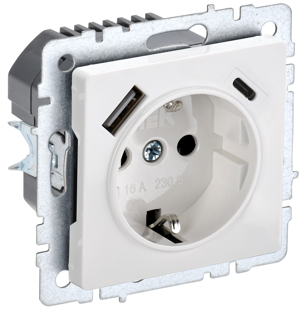 Розетка одинарная с з/к со шторками 16А с USB A+C 18Вт BRITE IEK белая в Хабаровске