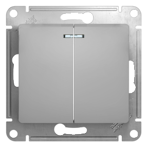 Выключатель двухклавишный Glossa SE с подсветкой алюминий в Хабаровске