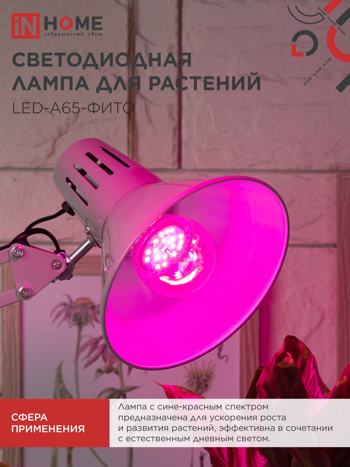 Лампа светодиодная LED-A65 STD-ФИТО красно-синий спектр 25Вт 230В Е27 IN HOME в Хабаровске