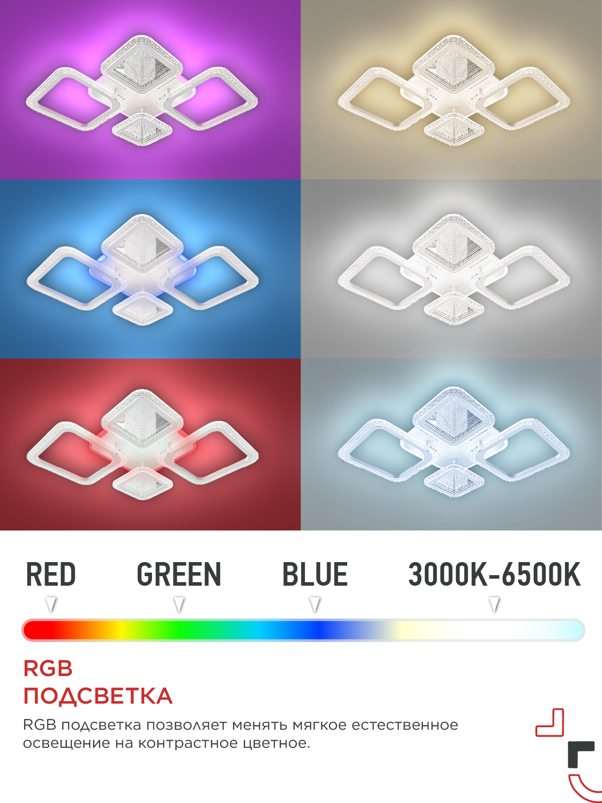 Светильник светодиодный ELEGANT SPACE-120RGB-WH-BG 120Вт 230В 3000-6500K 8400Лм 530х530х125мм пульт ДУ белый IN HOME в Хабаровске