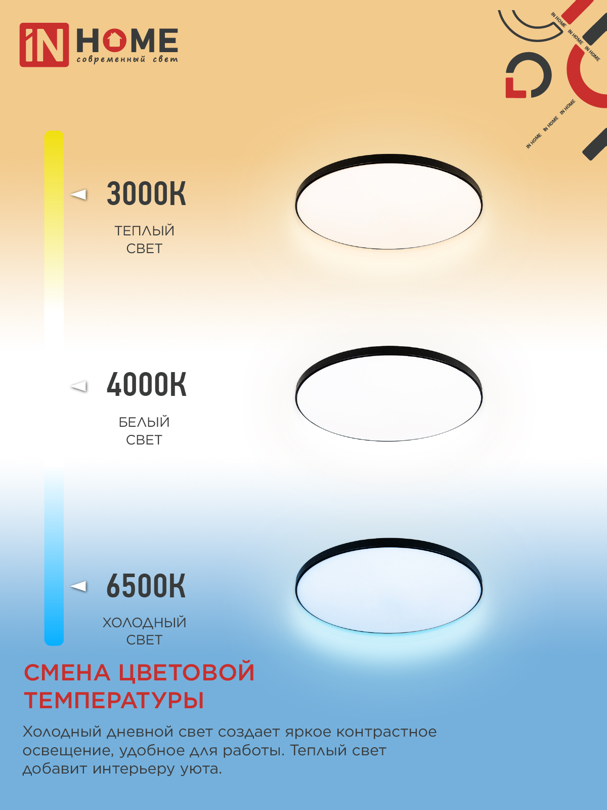 Светильник светодиодный NEO SIMPLE-125RC-BL 125Вт 230В 3000-6500K 10000Лм 460x67мм с пультом ДУ черный IN HOME в Хабаровске
