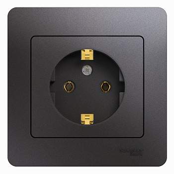 Розетка 1ая с заземлением Glossa графит в сборе в Хабаровске