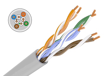 Кабель связи витая пара внутренний НЕ экранированный UTP 4PR 24AWG CAT5e 4х2х0,48 CU серый 305м PROconnect в Хабаровске
