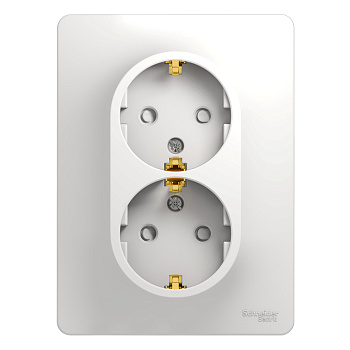 Розетка двойная Glossa SE с заземлением со шторками белая в сборе в Хабаровске