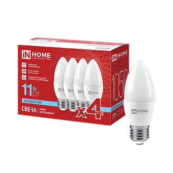 Лампа светодиодная LED-СВЕЧА-VC 4PACK 11Вт 230В Е27 6500К 1050Лм (4шт./упак) IN HOME в Хабаровске