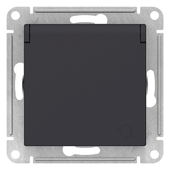 Розетка одинарная AtlasDesign SE с заземлением со шторками с крышкой карбон в Хабаровске