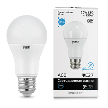 Лампа светодиодная LED-A60 20Вт E27 6500K 1750Лм Elementary GAUSS в Хабаровске