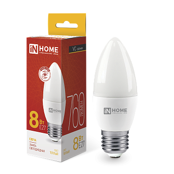 Лампа светодиодная LED-СВЕЧА-VC 8Вт 230В Е27 3000К 760Лм IN HOME в Хабаровске